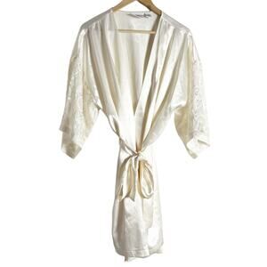 Best United Garment Co Lingerie Vintage Ivory Satin Belted Sleep Robe Size XL